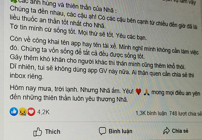 Dòng trạng thái nữ diễn viên chia sẻ sau khi bị tài xế Go-Viet hành hung