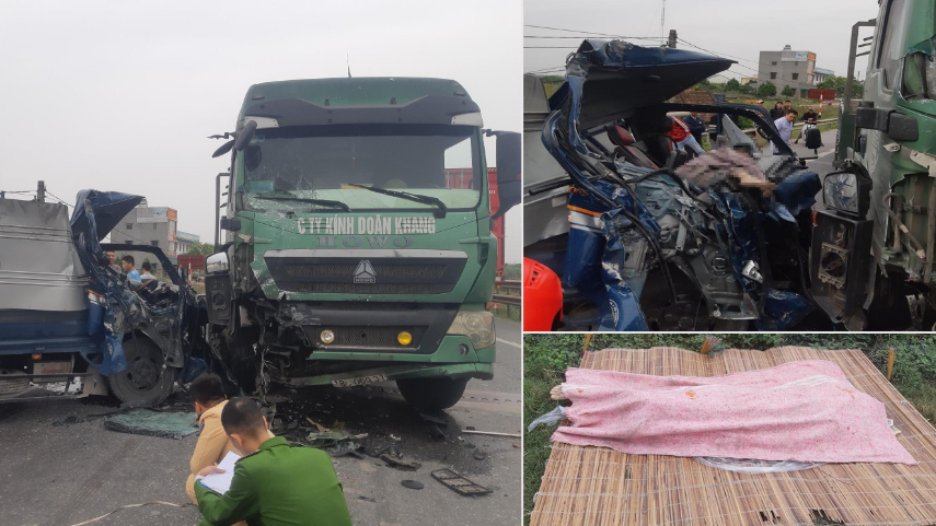 Nam Định: Xe tải lấn làn tông vào đầu kéo, phụ xe tử vong